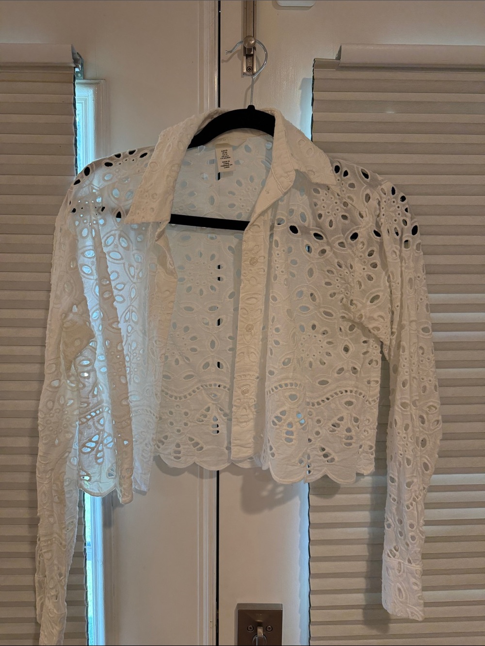 H&M White Eyelet Cropped Button-Down Shirt